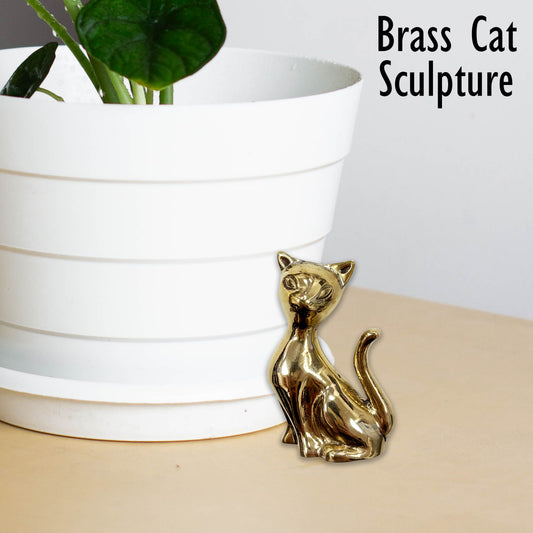 Brass Sitting Cat Paper Weight Sculpture