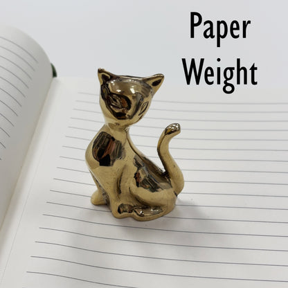 Brass Sitting Cat Paper Weight Sculpture
