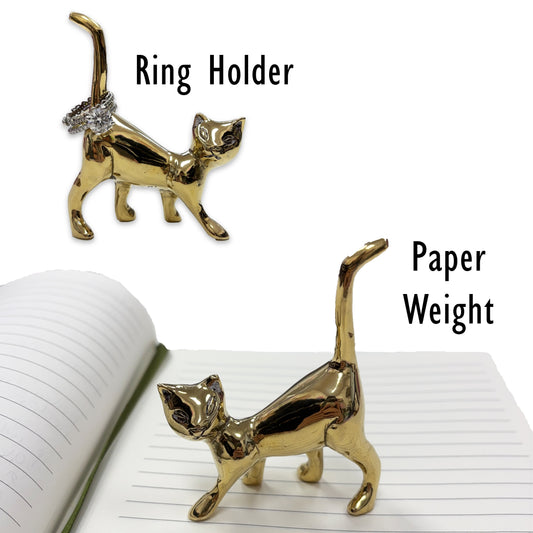 Brass Standing Cat Paper Weight Sculpture