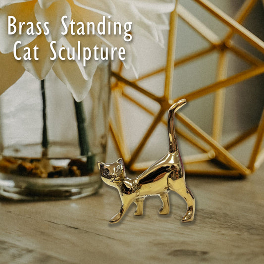Brass Standing Cat Paper Weight Sculpture