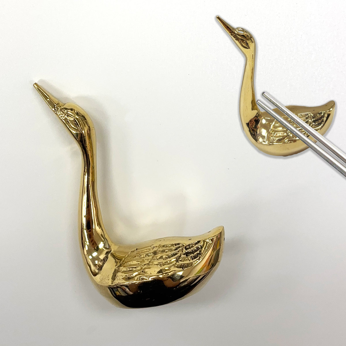 Brass Swan Chop Stick Holder Sculpture