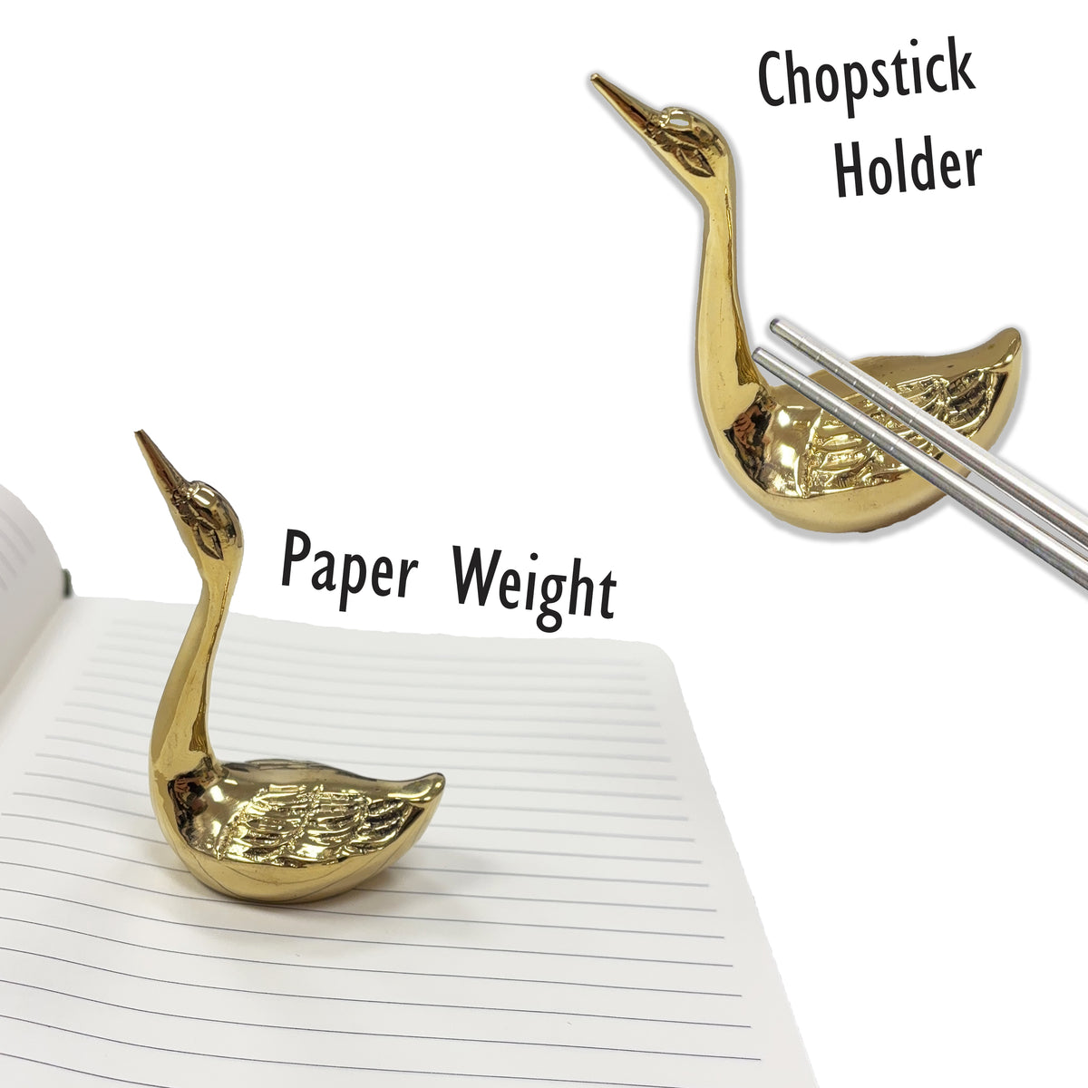 Brass Swan Chop Stick Holder Sculpture