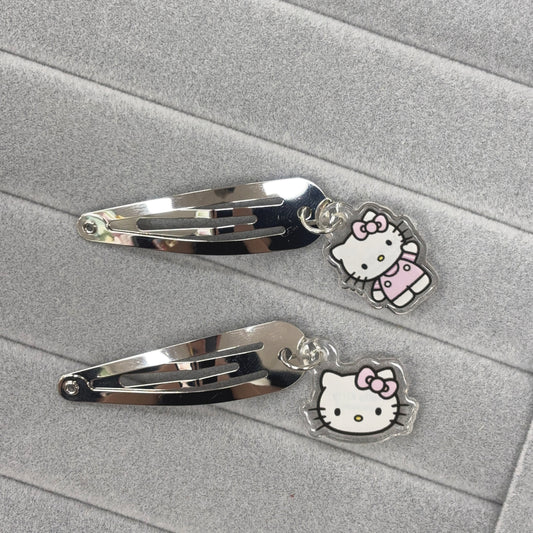 Sanrio | Hello Kitty Silver Metallic Hair Clip Set with Charms